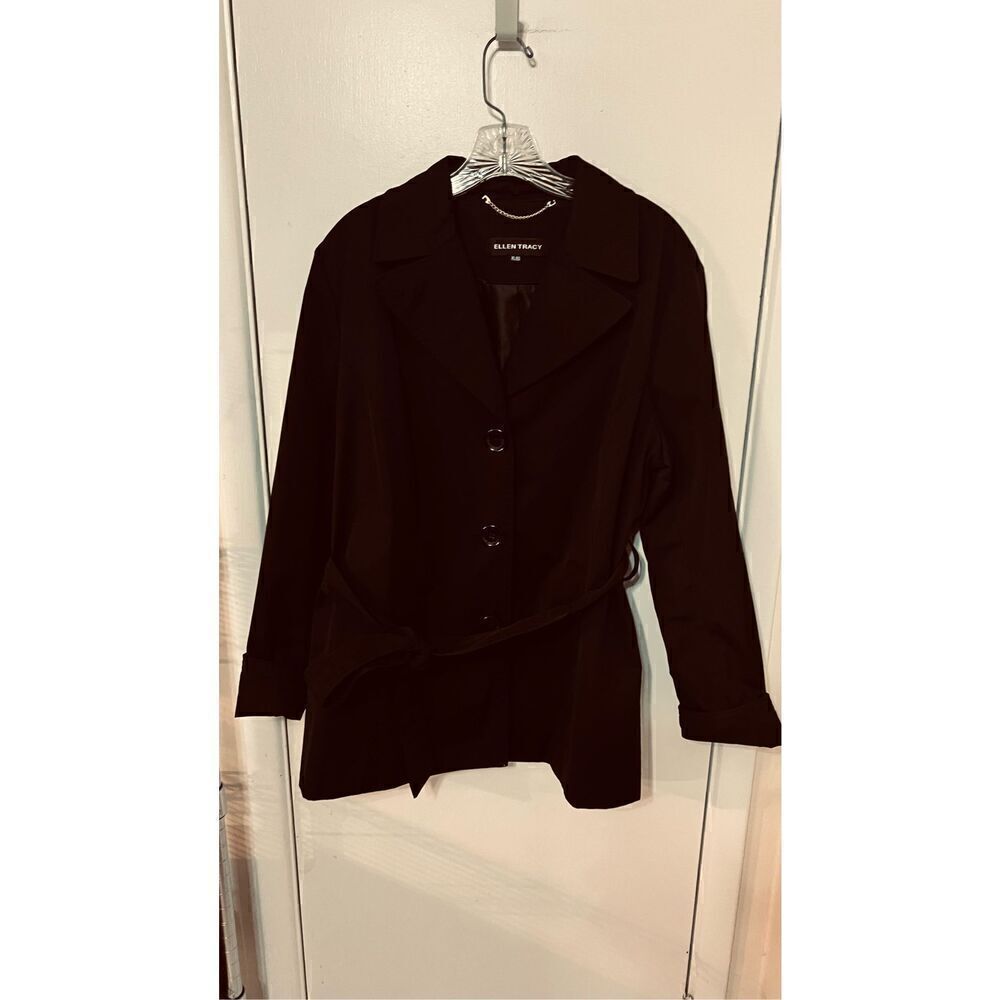 Ellen Tracy Navy Blue Belted Trench Coat Rain Coat Womens Size XL